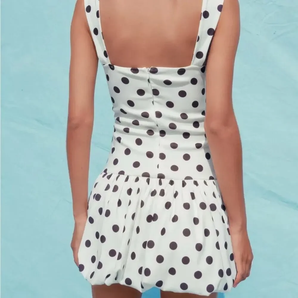 Zara Polka Dot Mini Bubble Balloon Dress Size Small New White Black